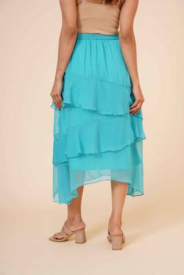 Women's Chiffon Ruffle Skirt with elastic in Sky Blue 4