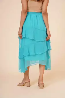 Women's Chiffon Ruffle Skirt with elastic in Sky Blue