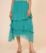 Women's Chiffon Ruffle Skirt with elastic in Dark Green