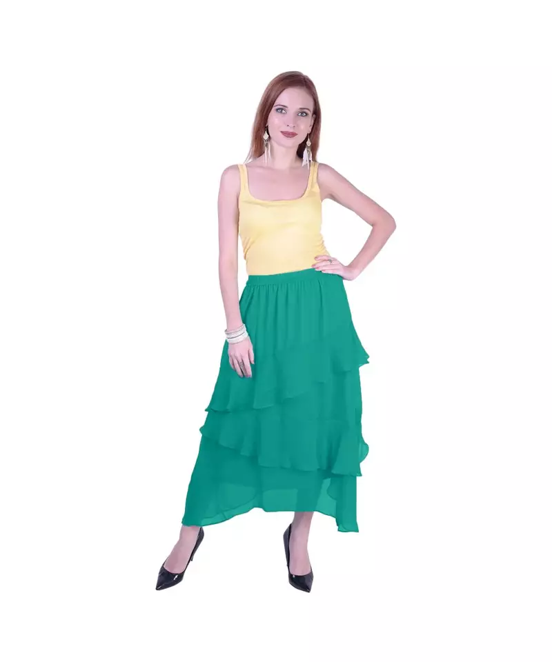 Women's Chiffon Ruffle Skirt with elastic in Dark Green