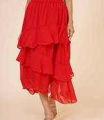 Women's Chiffon Ruffle Skirt with elastic in Red