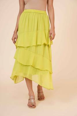 Women's Chiffon Ruffle Skirt with elastic in Light Green 1