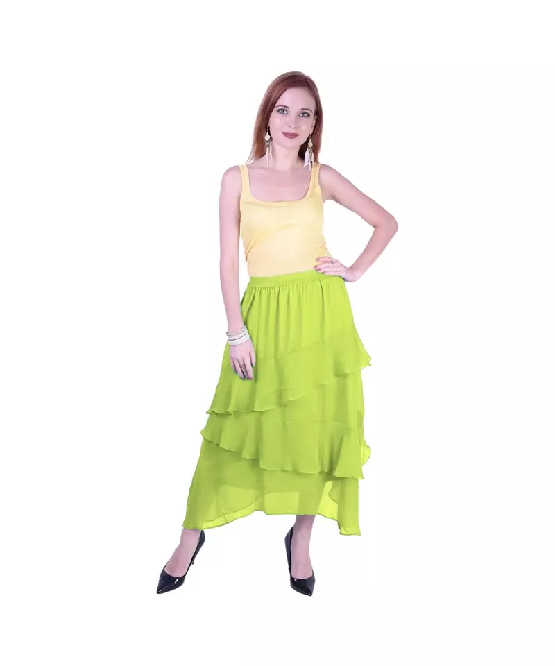 Women's Chiffon Ruffle Skirt with elastic in Light Green