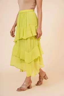 Women's Chiffon Ruffle Skirt with elastic in Light Green