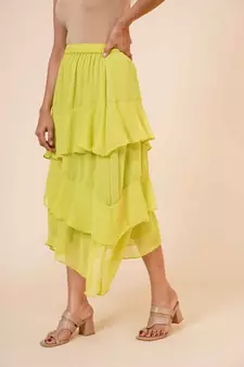 Women's Chiffon Ruffle Skirt with elastic in Light Green