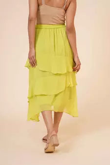 Women's Chiffon Ruffle Skirt with elastic in Light Green
