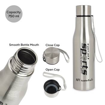 NFI essentials Stainless Steel Sports Bottle for School College Office Gym, 750ml, Silver 3