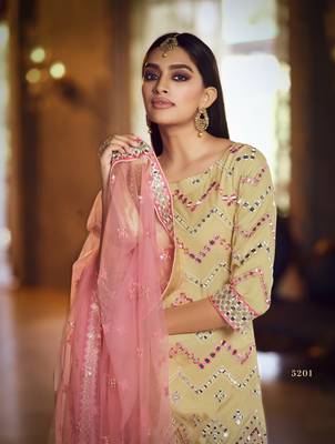 Beige Thread embroidered with foil mirror organza gharara suit 2