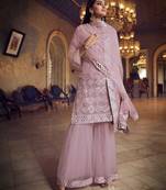 Baby-pink Thread embroidered with foil mirror organza gharara suit