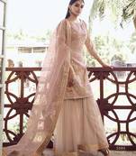Light-peach Thread embroidered with foil mirror organza gharara suit