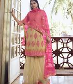 Beige Thread embroidered with foil mirror organza gharara suit