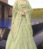 Seductive Light Green dori and sequins embroidered net Semi Stitched Bridal Lehenga