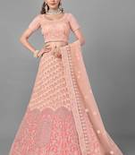 Peach embroidered net Semi Stitched Bridal Lehenga