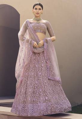 Ravishing Mauve Purple Thread And Sequins Embroidered Net fabric indian designer wedding lehenga choli dress 1