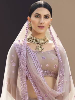 Ravishing Mauve Purple Thread And Sequins Embroidered Net fabric indian designer wedding lehenga choli dress 2