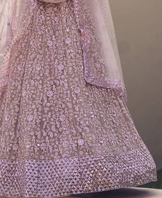 Ravishing Mauve Purple Thread And Sequins Embroidered Net fabric indian designer wedding lehenga choli dress 4