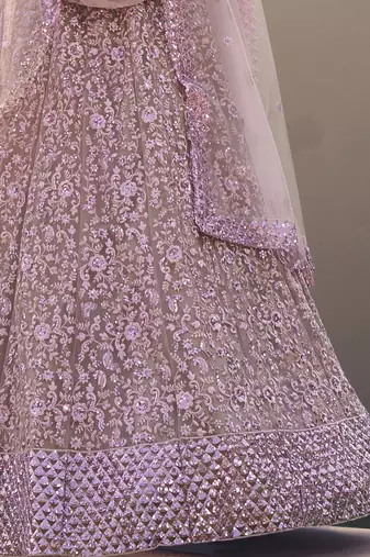 Ravishing Mauve Purple Thread And Sequins Embroidered Net fabric indian designer wedding lehenga choli dress
