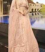 Irresistible Peach Thread and sequins embroidered net fabric Lehenga choli for wedding
