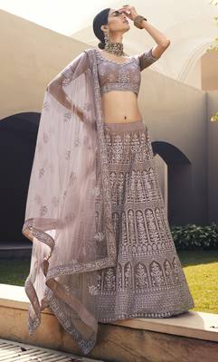 Spellbinding Mauve Purple Dori and Sequins embroidered net fabric Lehenga choli for party 2