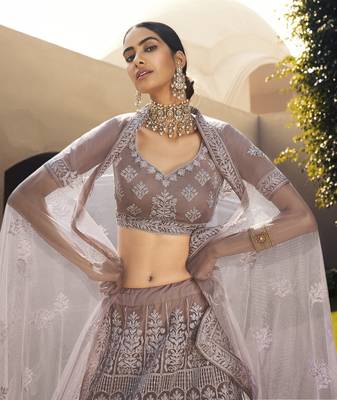 Spellbinding Mauve Purple Dori and Sequins embroidered net fabric Lehenga choli for party 3
