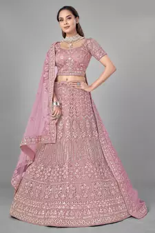 Pink embroidered net Semi Stitched bridal lehenga