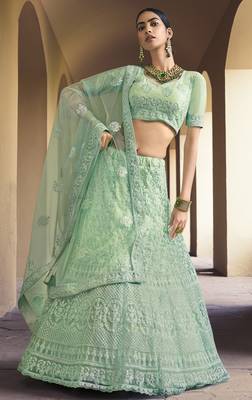 Entrancing Green Dori and Sequins embroidered net fabric Lehenga choli 1