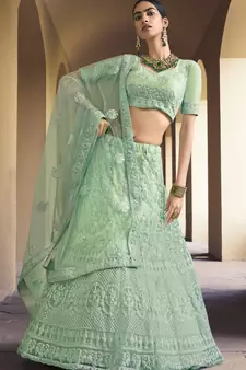 Green Dori and Sequins embroidered net Semi Stitched bridal lehenga