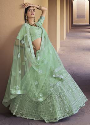 Entrancing Green Dori and Sequins embroidered net fabric Lehenga choli 2