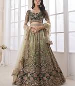 Olive-green embroidered net Semi Stitched Bridal Lehenga