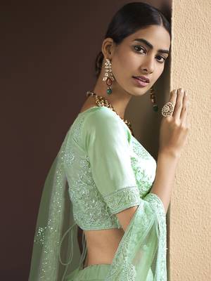 Entrancing Green Dori and Sequins embroidered net fabric Lehenga choli 3
