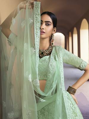 Entrancing Green Dori and Sequins embroidered net fabric Lehenga choli 4
