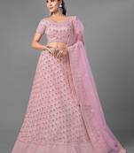 Pink embroidered net Semi Stitched Bridal Lehenga