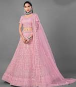 Pink embroidered net Semi Stitched Bridal Lehenga