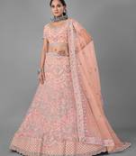 Peach embroidered net Semi Stitched Bridal Lehenga