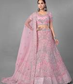 Pink embroidered net Semi Stitched Bridal Lehenga