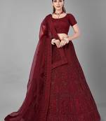 Maroon embroidered net Semi Stitched Bridal Lehenga