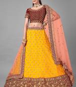 Mustard embroidered net Semi Stitched Bridal Lehenga