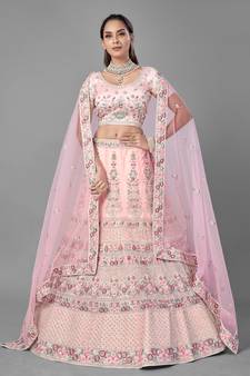 Pink embroidered net Semi Stitched bridal lehenga