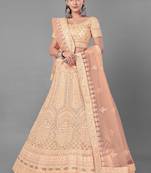 Peach embroidered net Semi Stitched Bridal Lehenga