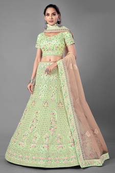 Light-green embroidered net Semi Stitched bridal lehenga