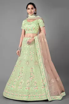 Light-green embroidered net Semi Stitched bridal lehenga