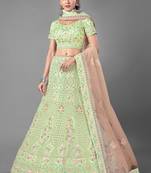 Light-green embroidered net Semi Stitched Bridal Lehenga