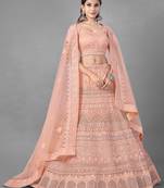 Peach embroidered net Semi Stitched Bridal Lehenga