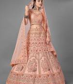 Peach embroidered satin Semi Stitched Bridal Lehenga