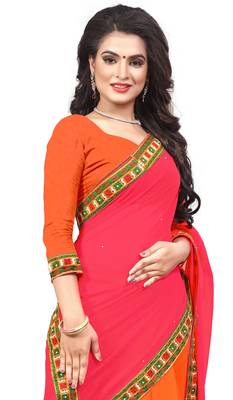 orange embroidered georgette saree with blouse 5