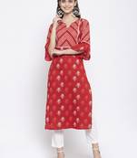 Red printed cotton kurtas-and-kurtis