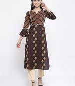 Coffee printed cotton kurtas-and-kurtis