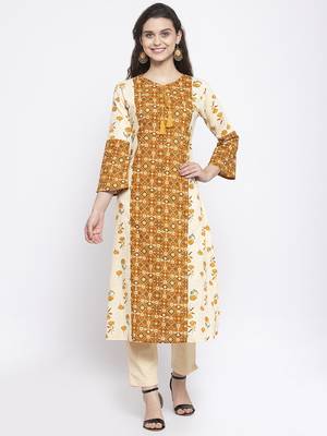 Mustard printed cotton kurtas-and-kurtis 1