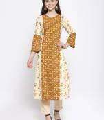 Mustard printed cotton kurtas-and-kurtis