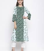 Green printed cotton kurtas-and-kurtis